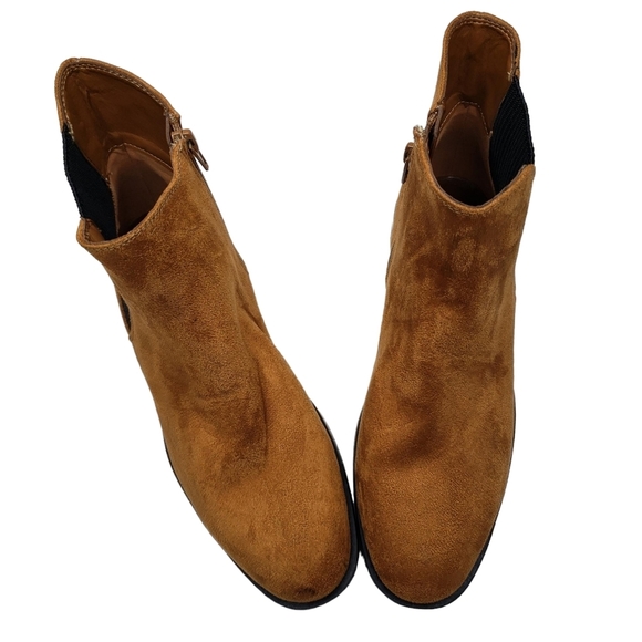 Nine West | Cognac Brown Suede Almond Toe Southwestern Ankle Booties Women's 7 - Picture 7 of 13